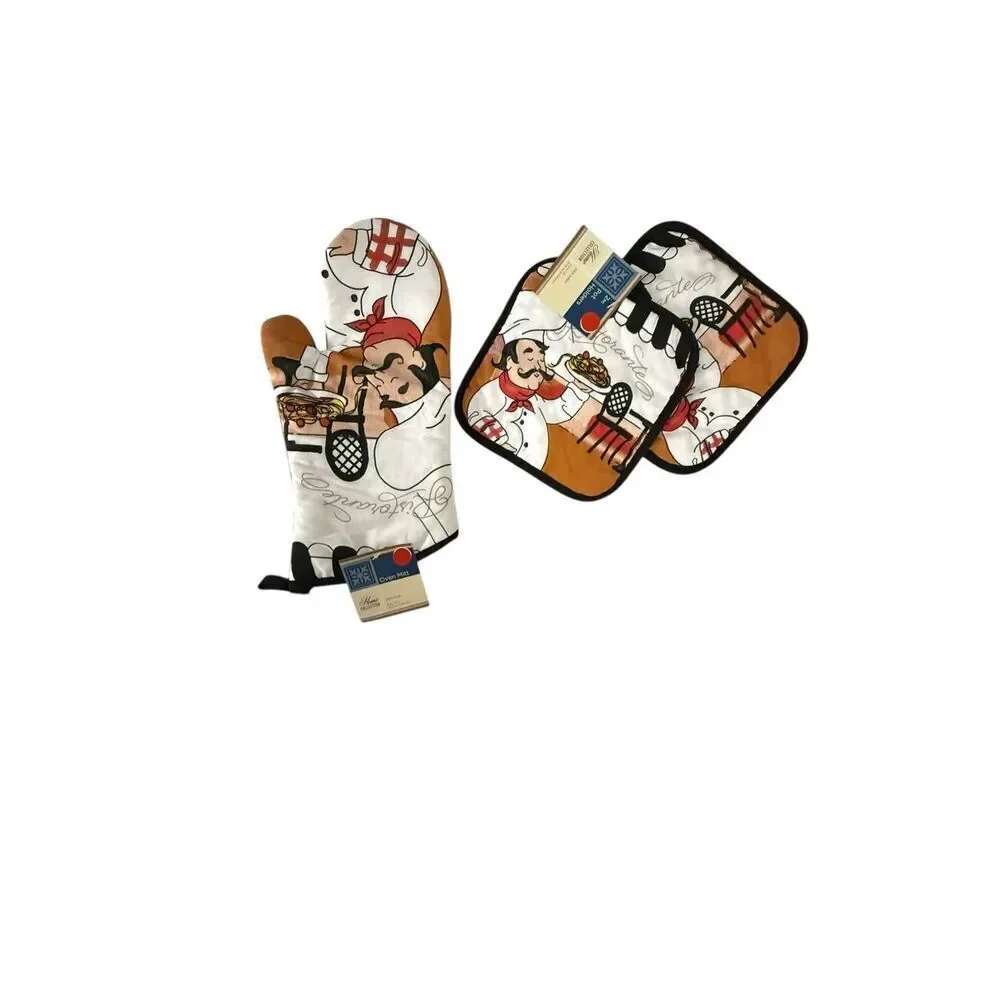 Home Collection - Kitchen Linen Set Includes 2 Dish Towel 2 Pot Holders 1 Oven M